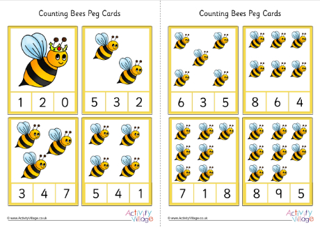 Bee counting peg cards