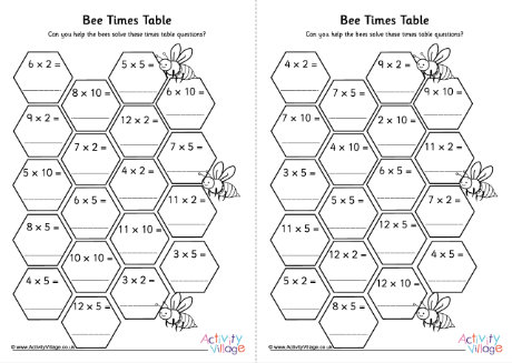 Bee hive times tables worksheets 1