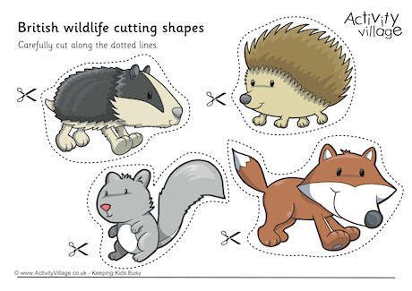 printable worksheets for preschoolers cutting Wildlife Cutting Shapes British