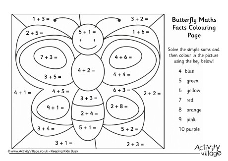 Butterfly Maths Facts Colouring Page