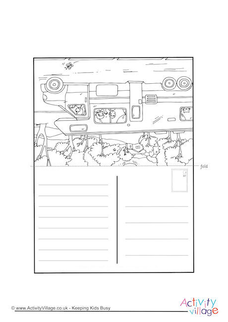 Caravan Colouring Postcard