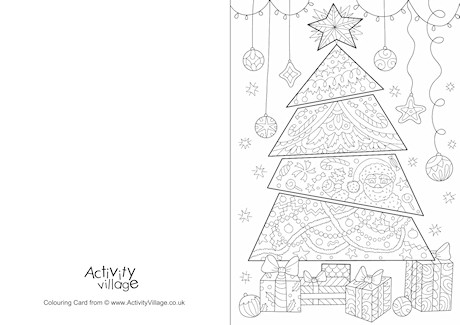 Christmas Tree Doodle Colouring Card