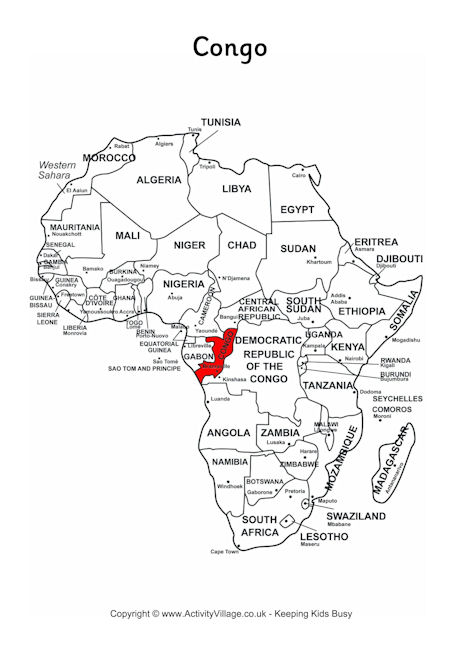 Congo on map of Africa