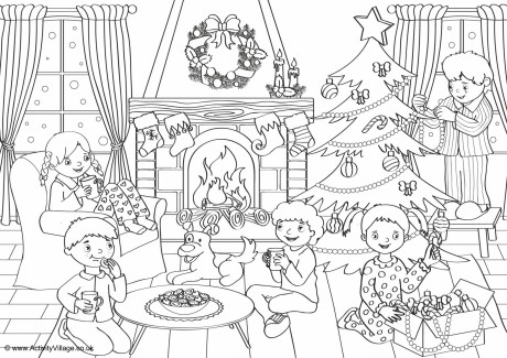 cosy winter colouring page