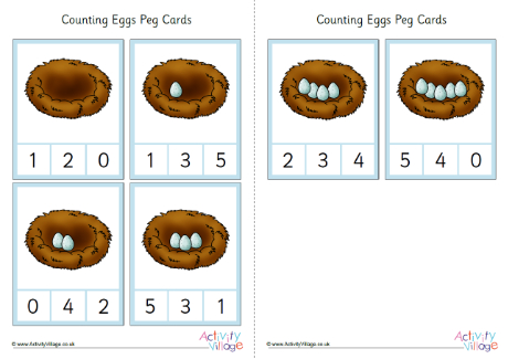 Counting eggs to five peg cards