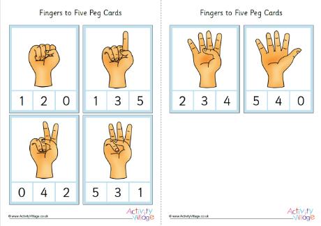 Counting fingers to five peg cards