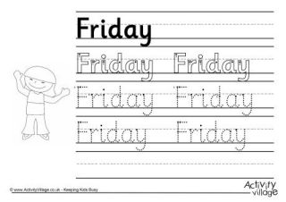 Days of the Week Handwriting Worksheets