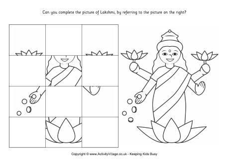 Complete the Diwali picture puzzle 3 (Lakshmi)