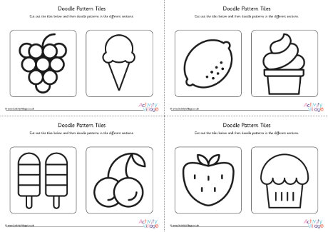 Doodle pattern tiles - summer food