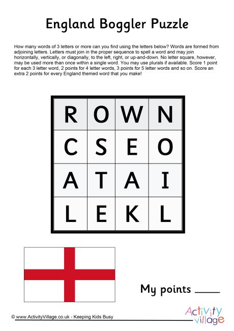 England Boggler Puzzle