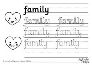 family word tracer pages