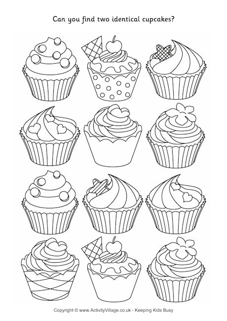 worksheet birthday cake on Puzzle Two Find Identical Cupcakes