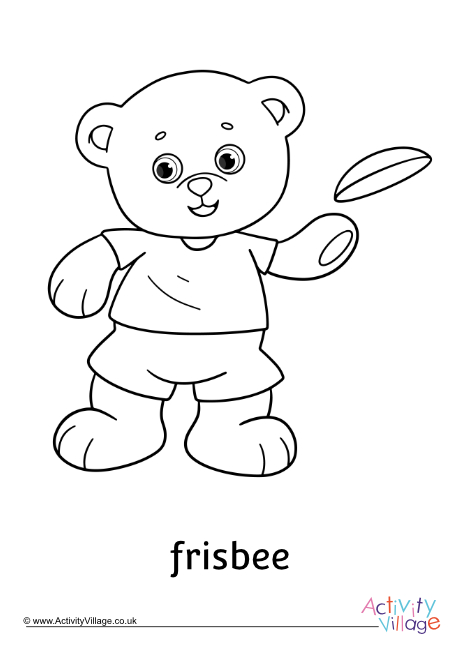 Frisbee teddy bear colouring page