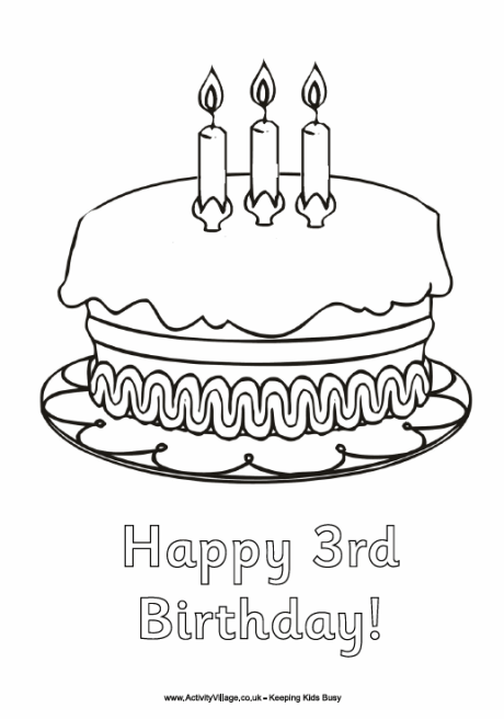 Happy 3rd Birthday Colouring Page