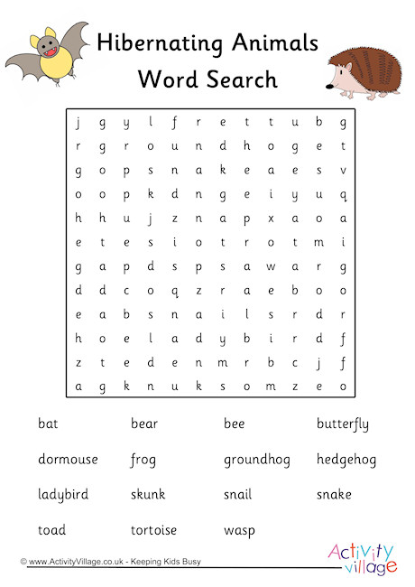 Hibernating Animals Word Search