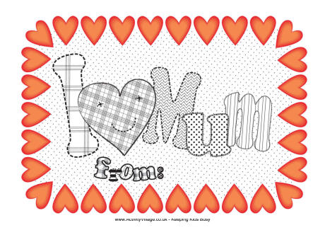 I Love Mum colouring page 