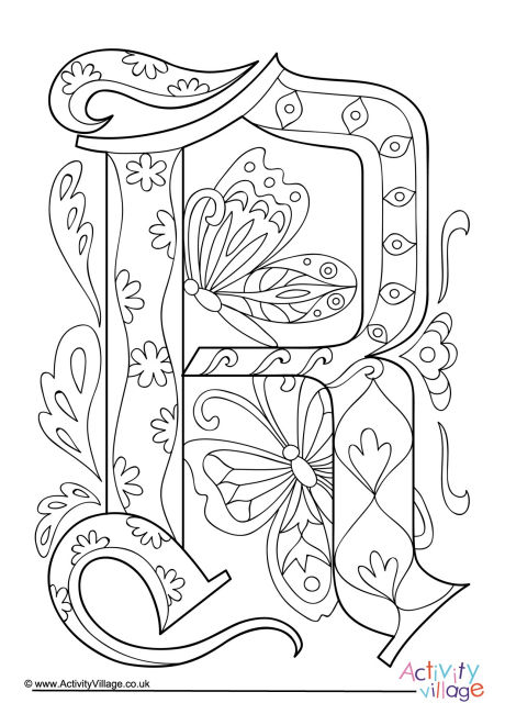 Illuminated Letter R Colouring Page