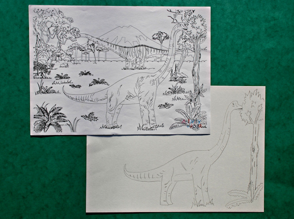 Drawing from the dinosaur scene colouring pages