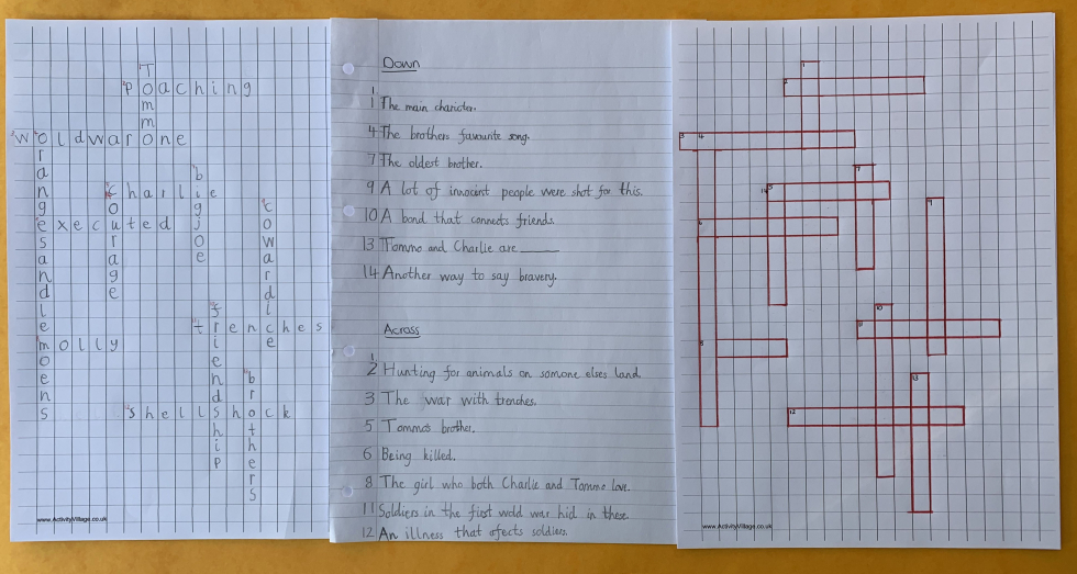 His completed crossword and clues!
