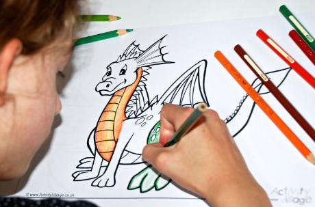 Busy working on colouring in a dragon