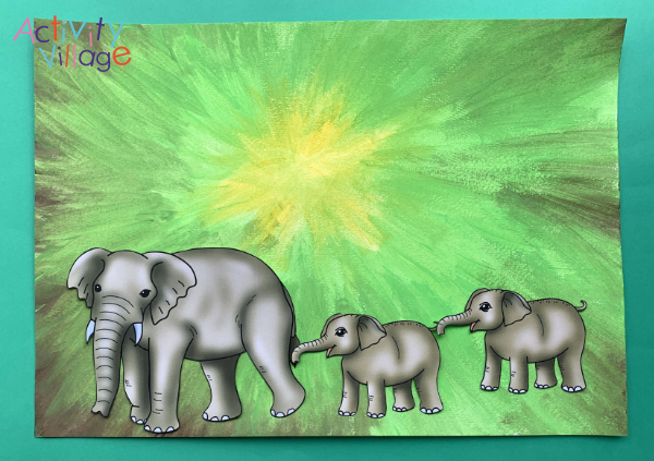 Using the green background for an elephant train picture