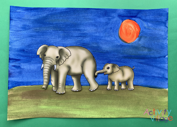 Elephants on a savannah background