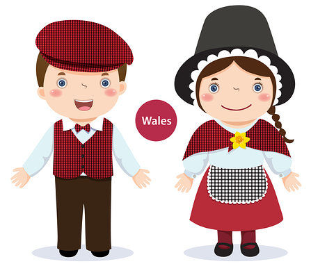 A boy and girl dressed in traditional Welsh costume!