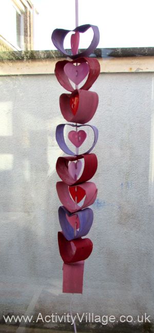 Valentine mobile hanging in the window