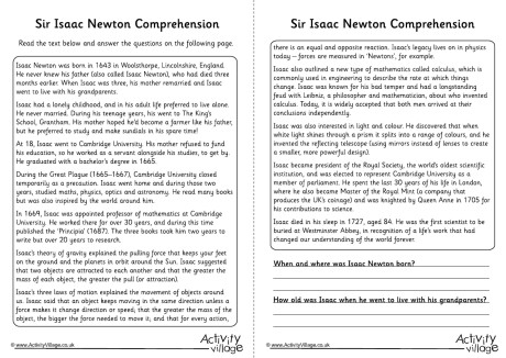 Isaac Newton Comprehension