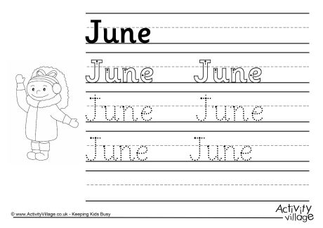 june handwriting worksheet