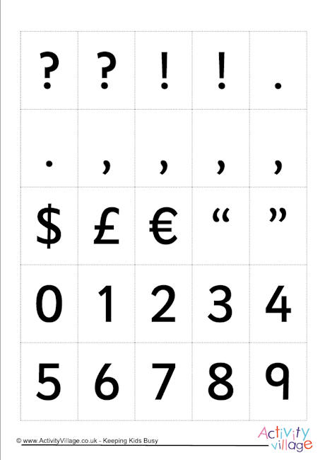 Letter tiles, punctuation etc
