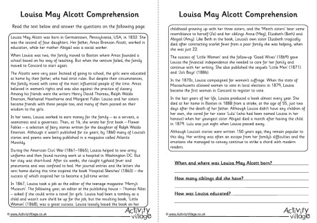 Louisa May Alcott Comprehension