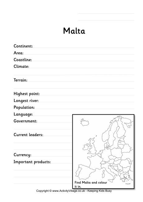 Malta Fact Worksheet