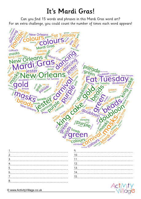 Mardi Gras word art challenge