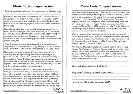 Marie Curie Comprehension