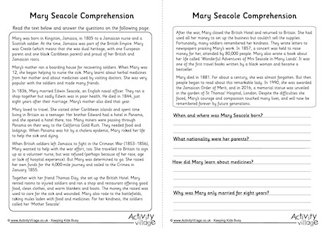Mary Seacole Comprehension
