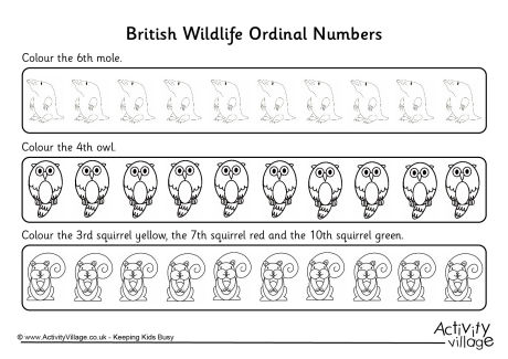 British wildlife ordinal numbers worksheet 2