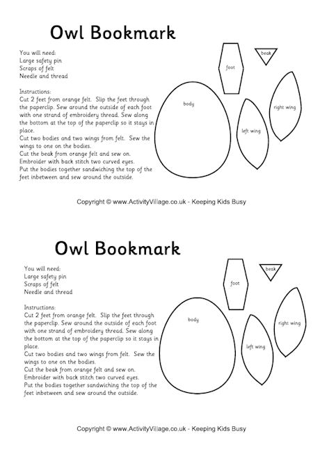 Owl bookmark template