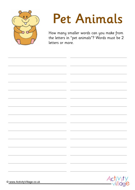 Pet Animals How Many Words