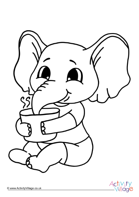 Picnic Elephant Colouring Page 1