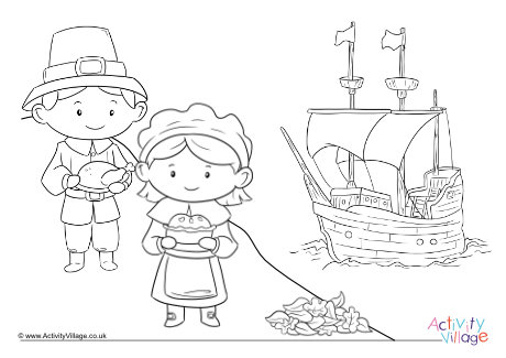 Pilgrim Children Thanksgiving Colouring Page
