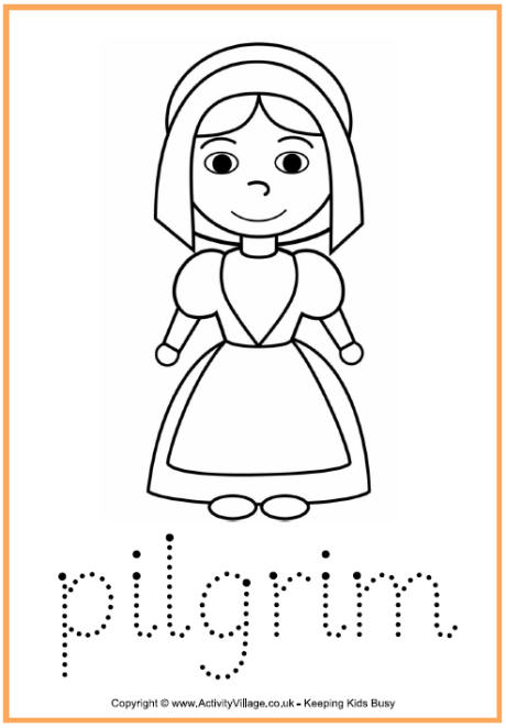 Pilgrim Tracing Page Worksheet for Children