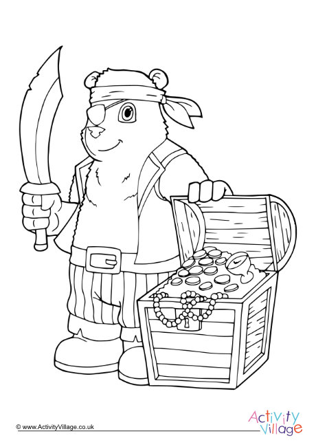 Pirate bear colouring page