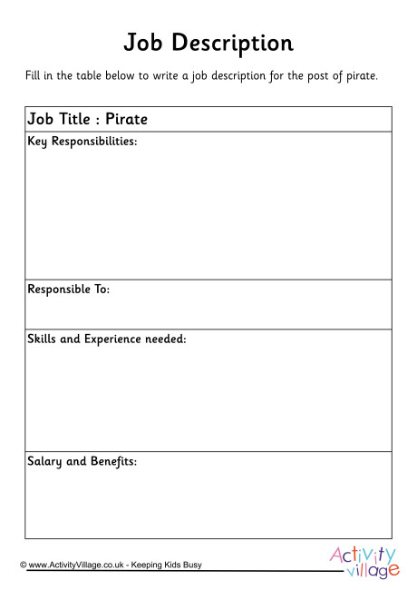 Pirate Job Description Worksheet