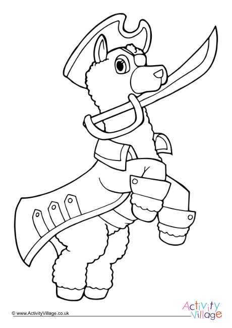 Pirate llama colouring page