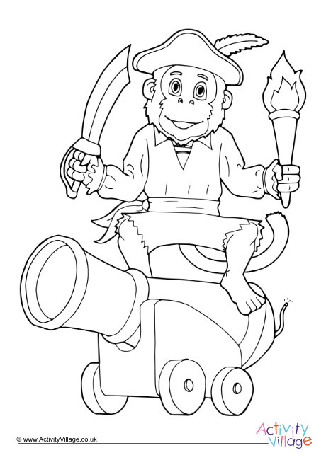 Pirate monkey colouring page