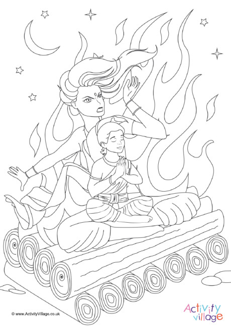 Prahlad and Holika colouring page