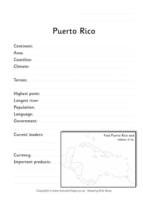 Puerto Rico Fact Worksheet
