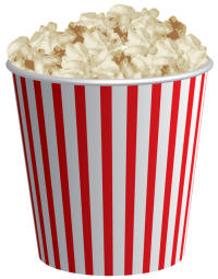 Red and white striped cup filled with popcorn