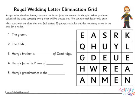 Royal Wedding letter elimination grid